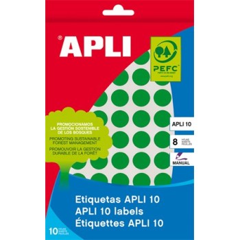 Etikett, 10 mm kör, kézzel írható, színes, APLI, zöld, 1008 etikett/csomag