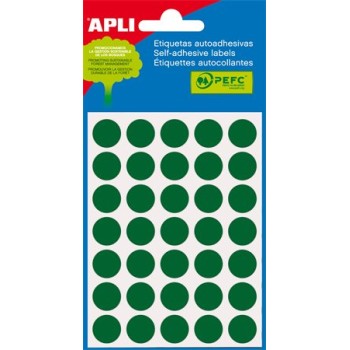 Etikett, 13 mm kör, kézzel írható, színes, APLI, zöld 175 etikett/csomag