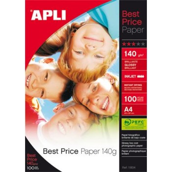 Fotópapír, tintasugaras, A4, 140 g, fényes, APLI "Best Price"