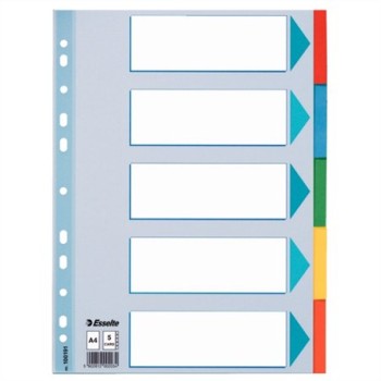 Regiszter, karton, A4, 5 részes, írható előlappal, ESSELTE "Standard", színes