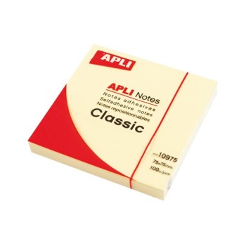 Öntapadó jegyzettömb, 75x75 mm, 100 lap, APLI "Classic", sárga